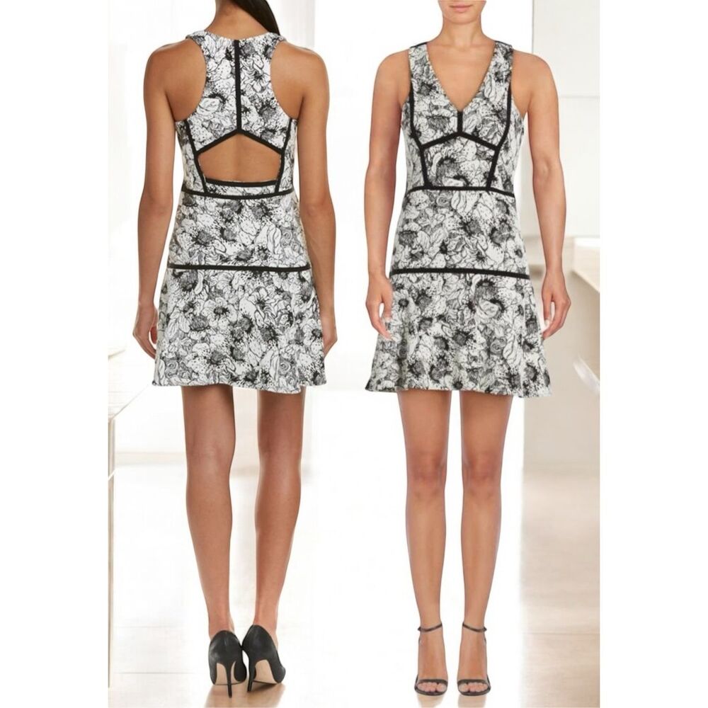 PARKER Dress Racerback Cutout Womens Size M White Black Floral A-Line Chic Girly